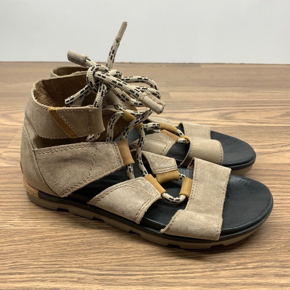 Sorel Torpeda Lace II Sandals Womens Size 8 Gladiator Tan Leather Open Toe Shoes
